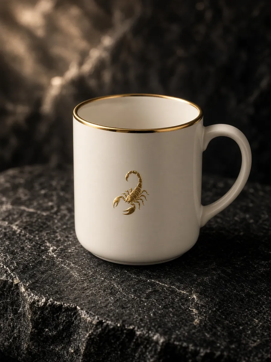 Ivory ceramic mug with gold rim